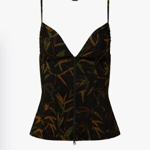 WeWoreWhat Zip Front Vintage Leaves Corset | Black